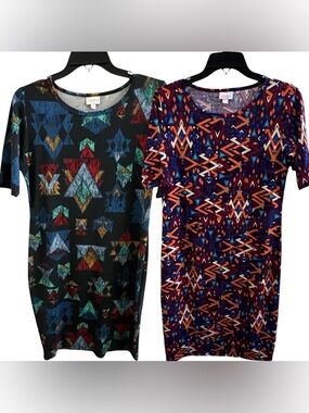 2 LuLaRoe Julia Dresses Medium Aztec Southwestern Geometric Pattern